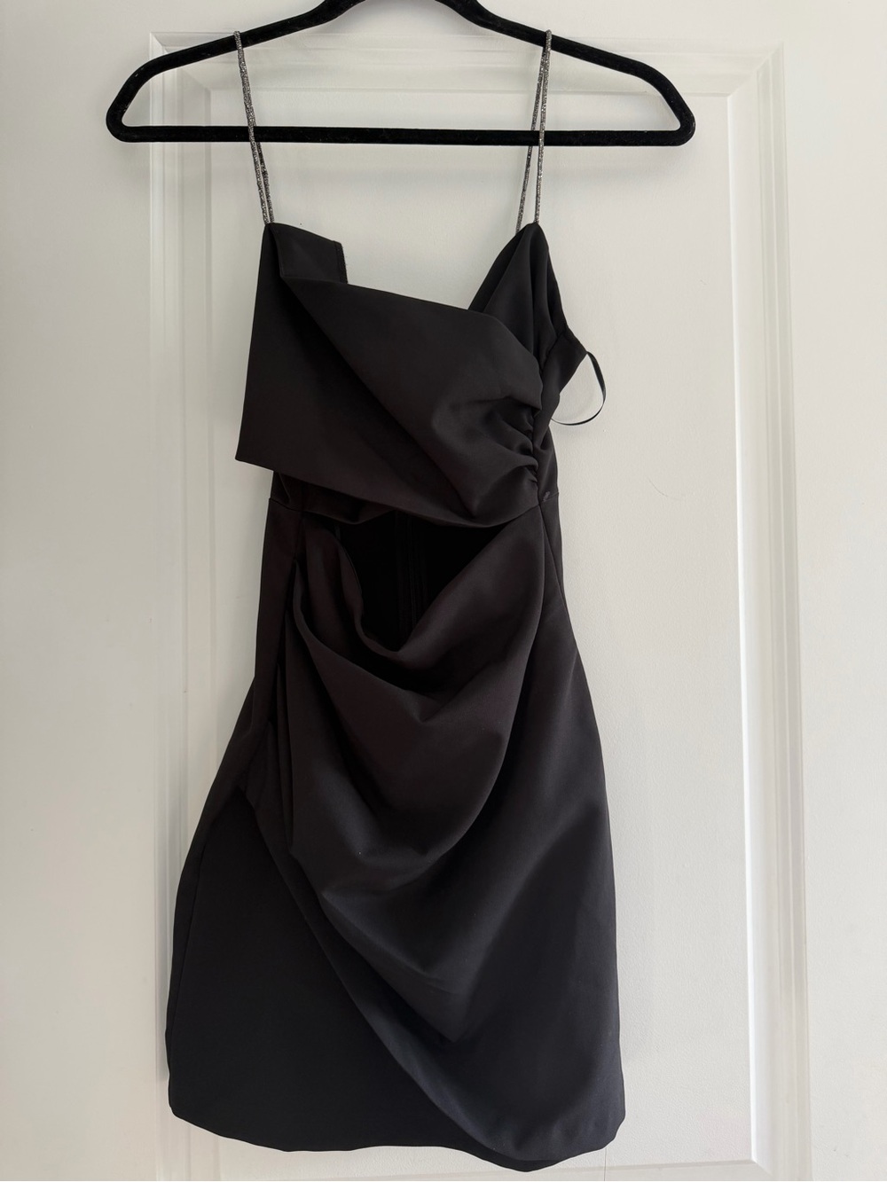 Zara Black Draped Mini Dress with Chain Straps
